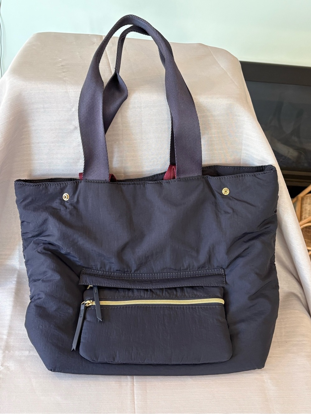 Stella And Dot Black Quilted Tote Bag with Front Zip Pocket